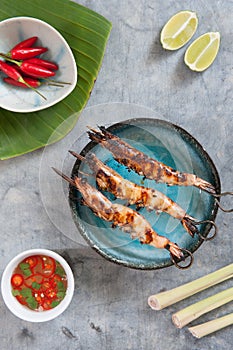 Aerial View Grilled Prawns Close-up