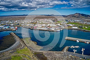 Aerial view of Grindavik, Iceland near the Blue Lagoon