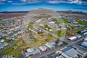 Aerial view of Grindavik, Iceland near the Blue Lagoon