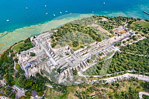 Aerial view of Grotte di Catullo in Sirmione in Italy