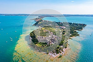 Aerial view of Grotte di Catullo in Sirmione in Italy