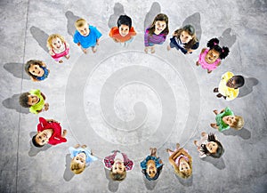 Aerial View Group of Multiethnic Kids in Circle