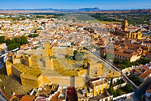 Aerial view of Guadix city and Alcazaba fortness in Spain