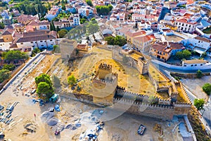 Aerial view of Guadix city and Alcazaba fortness in Spain