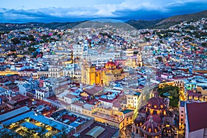 Aerial view of guanajuato with cathedral in mexico