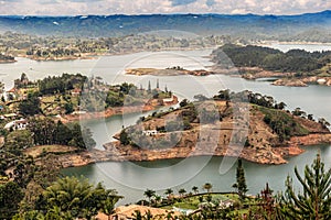 Aerial view of Guatape, Penol, dam lake in Colombia. photo