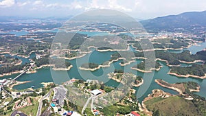 Aerial view Guatape and it`s surrounding lake from Rock of Guatape, Piedra Del Penol near Medellin, Colombia