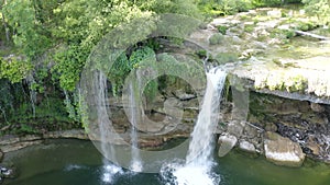 Aerial view of the Gujuli waterfall in the Spanish province of Burgos.
