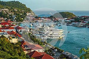 Aerial view of Gustavia Harbor at St Barts, French West Indies