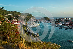 Aerial view of Gustavia Harbor at St Barts, French West Indies