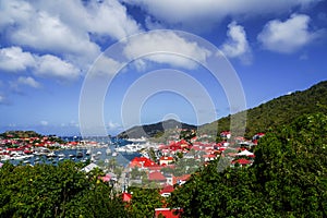 Aerial view of Gustavia Harbor at St Barts, French West Indies.