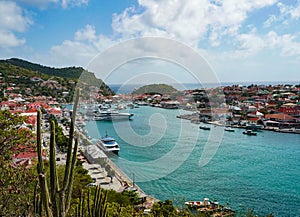 Aerial view of Gustavia Harbor at St Barts, French West Indies