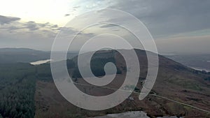 Aerial view of the Gweebaraa area at Muntermellan, Lough Doo and Lough Smulland - communication antenna