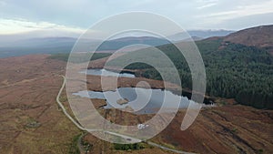 Aerial view of the Gweebaraa area at Muntermellan, Lough Doo and Lough Smulland - communication antenna