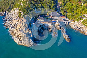 Aerial view of Haedong Yonggungsa temple in the republic of Korea