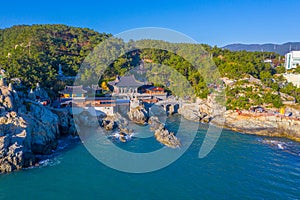 Aerial view of Haedong Yonggungsa temple in the republic of Korea