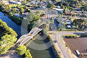 Aerial view of Haleiwa and it`s iconic Rainbow Bridge