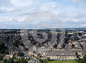 Aerial view of halifax in yorkshire with pennines background photo