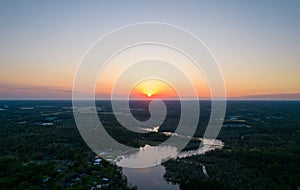 Aerial view of Halls Mill Creek at sunset in Theodore, Alabama