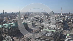 Aerial view of Hamburg city hall, town square, Jungfernstieg