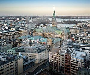 Aerial view of Hamburg with Hamburg City Hall - Hamburg, Germany