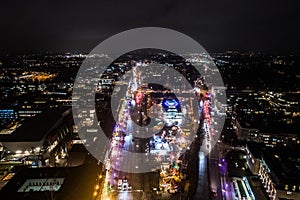 Aerial view of Hamburg at night, Germany. Christmas time.
