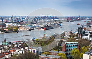 Aerial view of Hamburg. Typical street view from in Hamburg, Ger