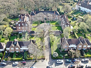 Aerial view of Hampstead Garden Suburb, an elevated suburb of London.