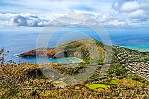 Aerial view of Hanauma Bay on Oahu in Hawaii