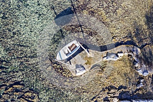 An aerial view of hanging boat in Umag, Istria, Croatia