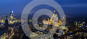 Aerial view of Hannover at evening.