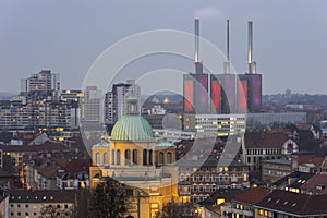 Aerial view of Hannover at evening.