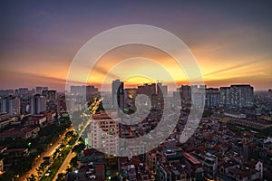 Aerial view of Hanoi cityscape at Hoang Quoc Viet street, Cau Giay district, Hanoi