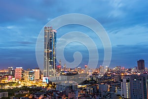 Aerial view of Hanoi cityscape at Lieu Giai street - Dao Tan street - Kim Ma street, Ba Dinh district. Hanoi skyline at twilight photo