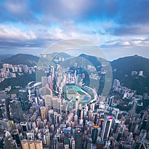 Aerial view of the Happy Valley, Horse Race Field in Hong Kong Island