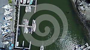 Aerial view of a harbor with boats and ships, Vancouver, Canada