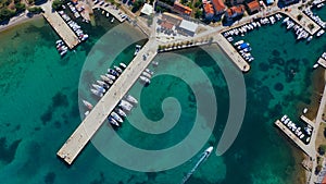 Aerial view of harbor . Boats and yachts docked in port.
