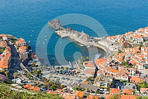 Aerial view harbor of Camara do Lobos at Madeira Island