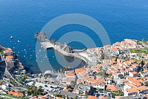 Aerial view harbor of Camara do Lobos at Madeira, Portugal