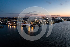 Aerial view of the harbor district, the concert hall `Elbphilharmonie`.