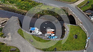 Aerial view of the harbor with small boats