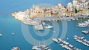 Aerial view harbour of castellammare del Golfo Sicily Italy