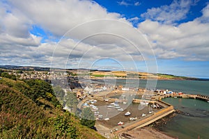 Aerial view of harbour at Stonehaven bay, Aberdeenshire