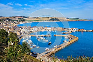 Aerial view of harbour at Stonehaven bay, Aberdeenshire