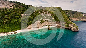 Aerial view on hardly accessible deserted Suwehan beach. photo