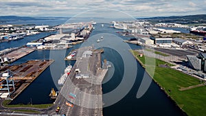 Aerial view of Harland and Wolff and Shipyard Dockyard where RMS Titanic was built Titanic Quarter Belfast Northern Ireland photo