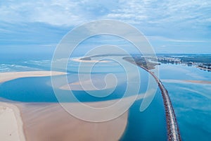 Aerial view of Harrington Breakwall and Manning River mouth.