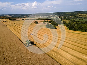 aerial view of harvest time at farming field