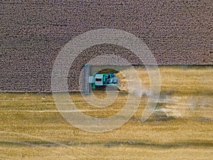aerial view of harvest time at farming field