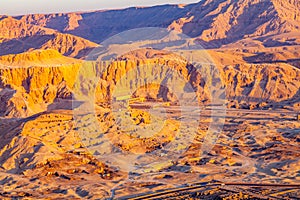 Aerial view of Hatshepsut Mortuary Temple at Deir el-Bahari in The morning